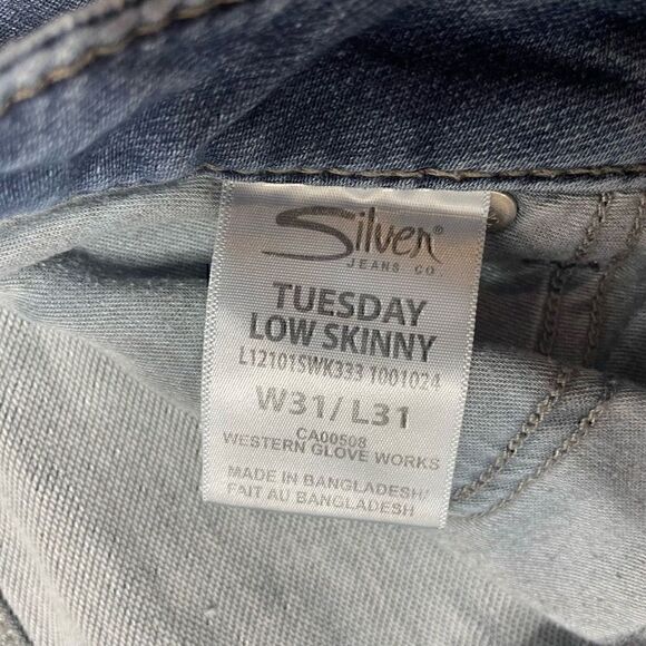 Silver Jeans Tuesday Low Rise Skinny Size W31/L31 Blue Denim Distressed - Picture 3 of 11